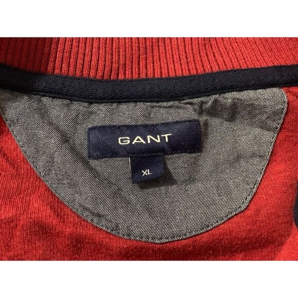 GANT 1/4 Zip Pullover Sweater Bright Red Cotton Size XL Leather Zip Mock Neck - Picture 8 of 11